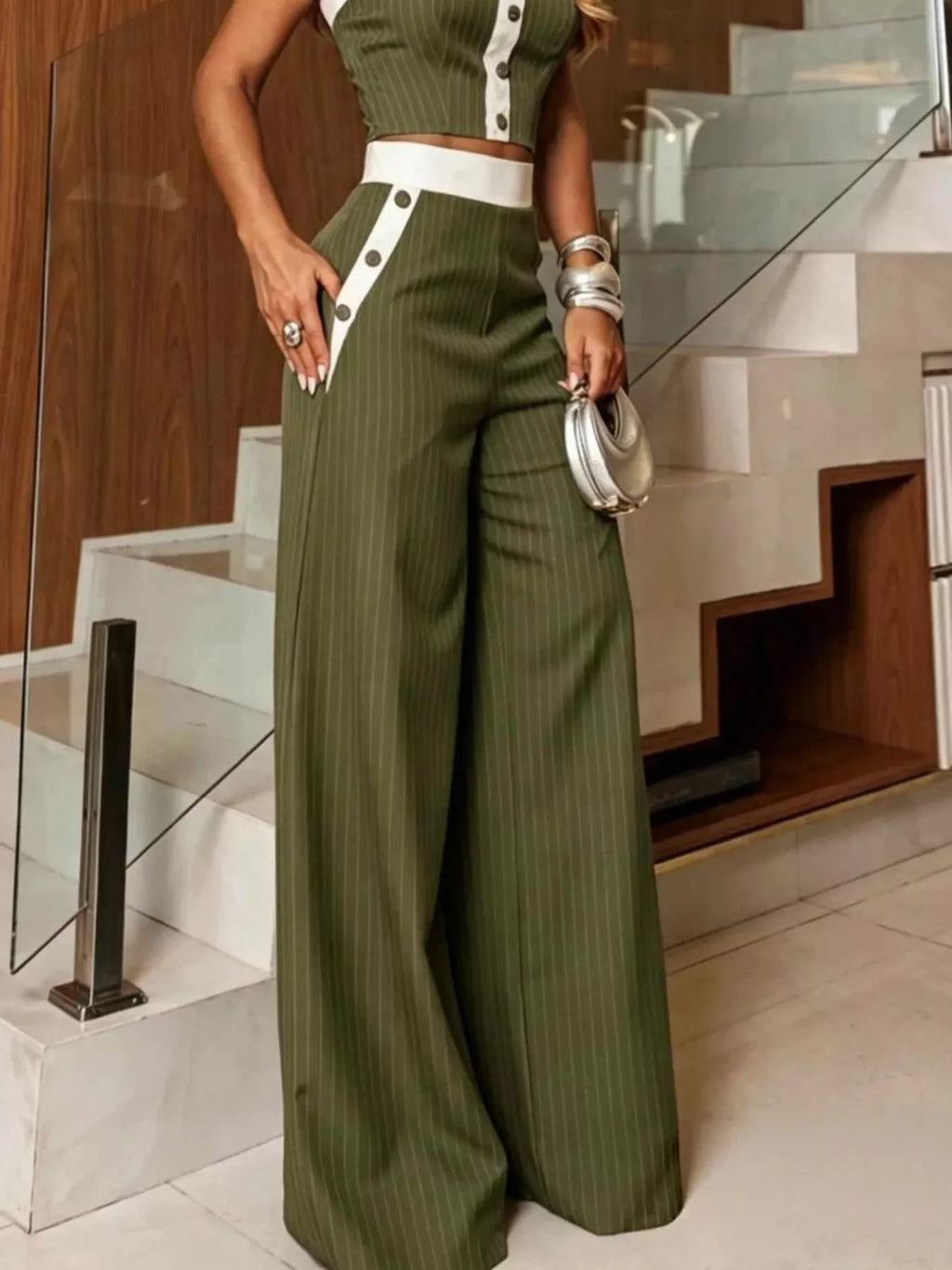 Striped Strapless Crop Top Wide-leg Pants Set (8)