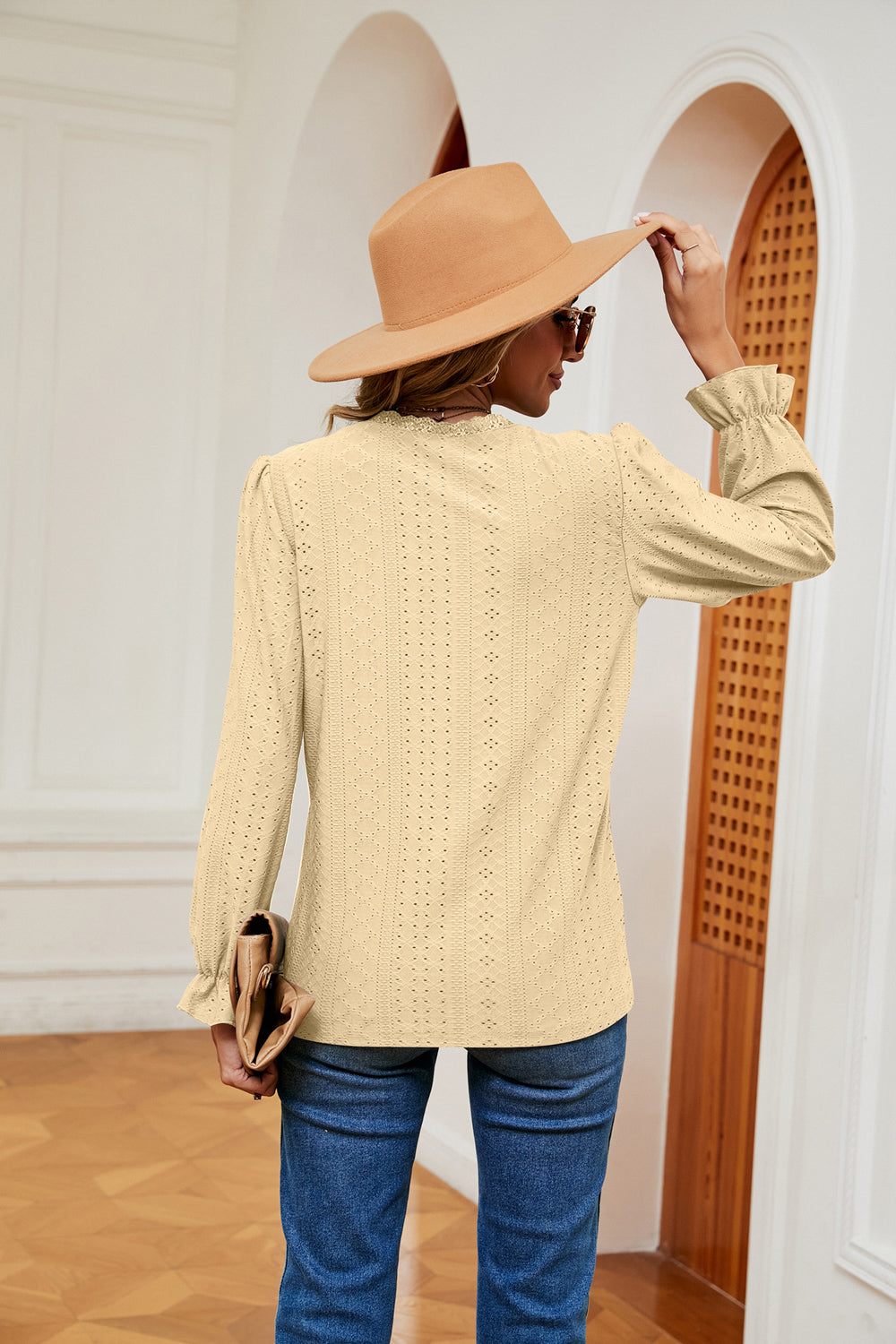 V-neck Flounce Sleeve Blouse (15)