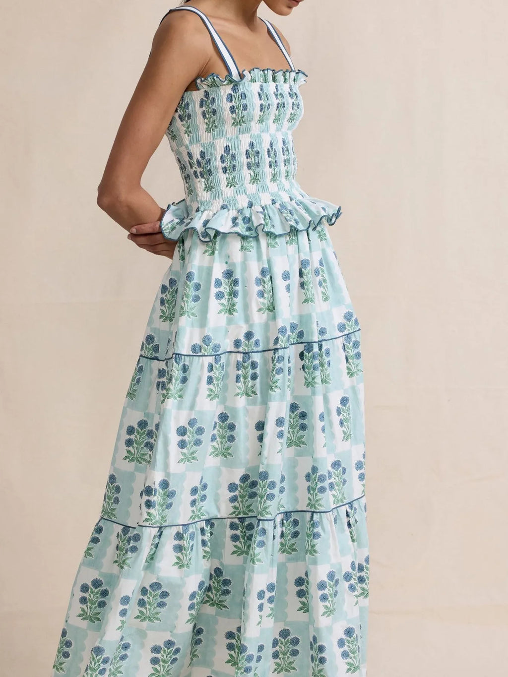 Smocked Ruffled Square Neck Maxi Dress (5)