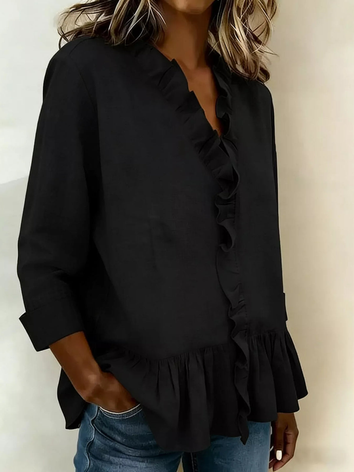 Full Size Ruffled V-neck Long Sleeve Blouse Plus (13)