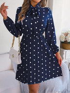 Polka Dot Tie Neck Pleated Dress (12)