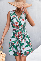 Printed Zip Detail Belted Sleeveless Dress (17)