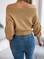 Cable Knit Off-shoulder Long Sleeve Sweater (4)