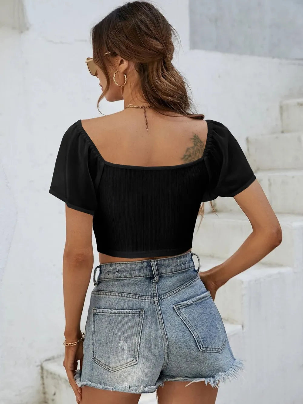 Drawstring Short Sleeve Crop Top (22)