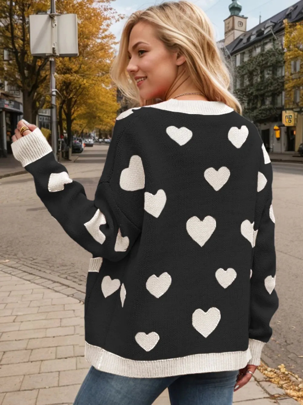 Heart Button Up Dropped Shoulder Long Sleeve Cardigan (13)