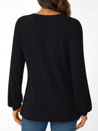 Ribbed Knit V-neck Long Sleeve T-shirt (15)