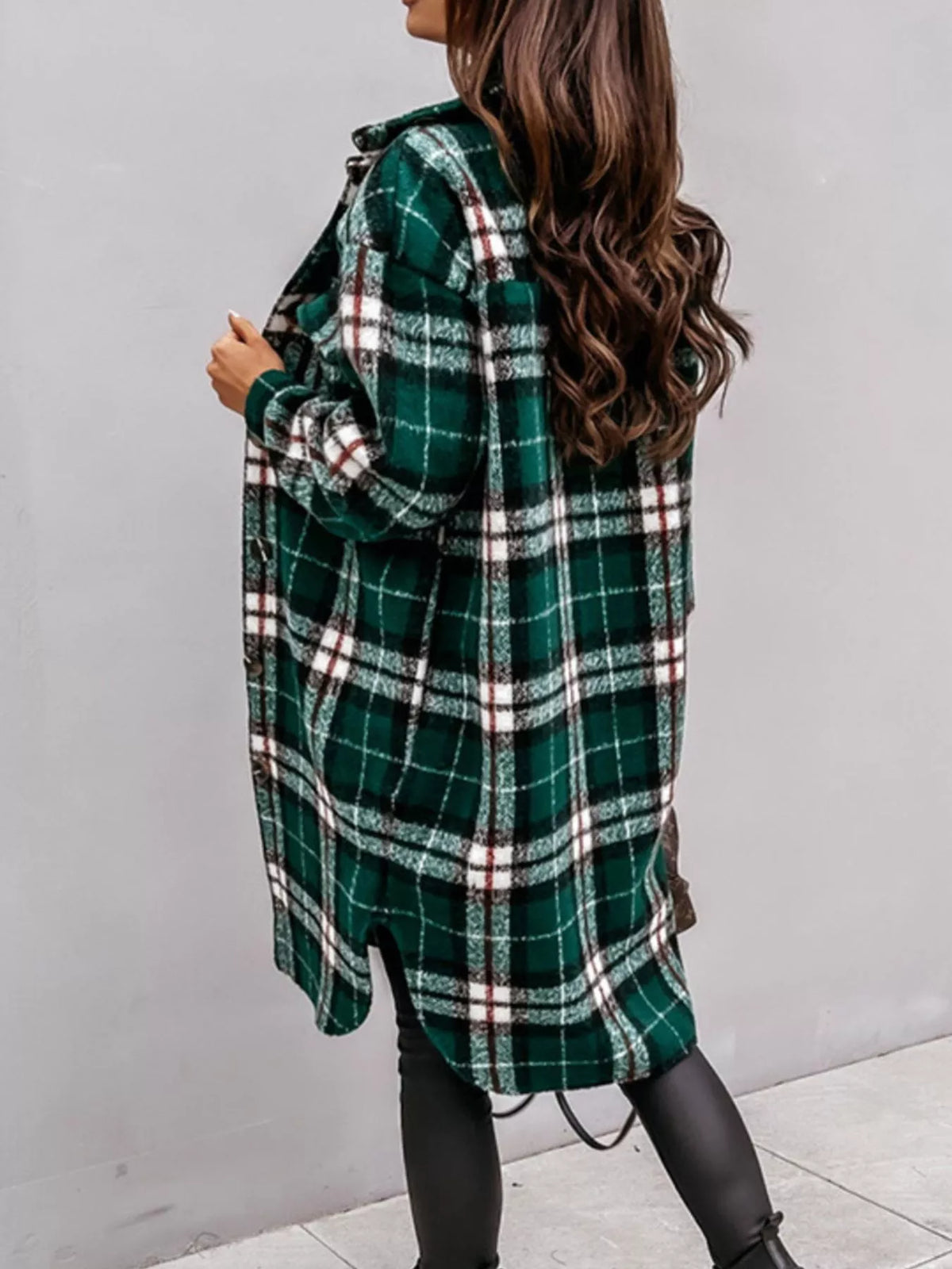 Longline Plaid Button Up Coat (13)