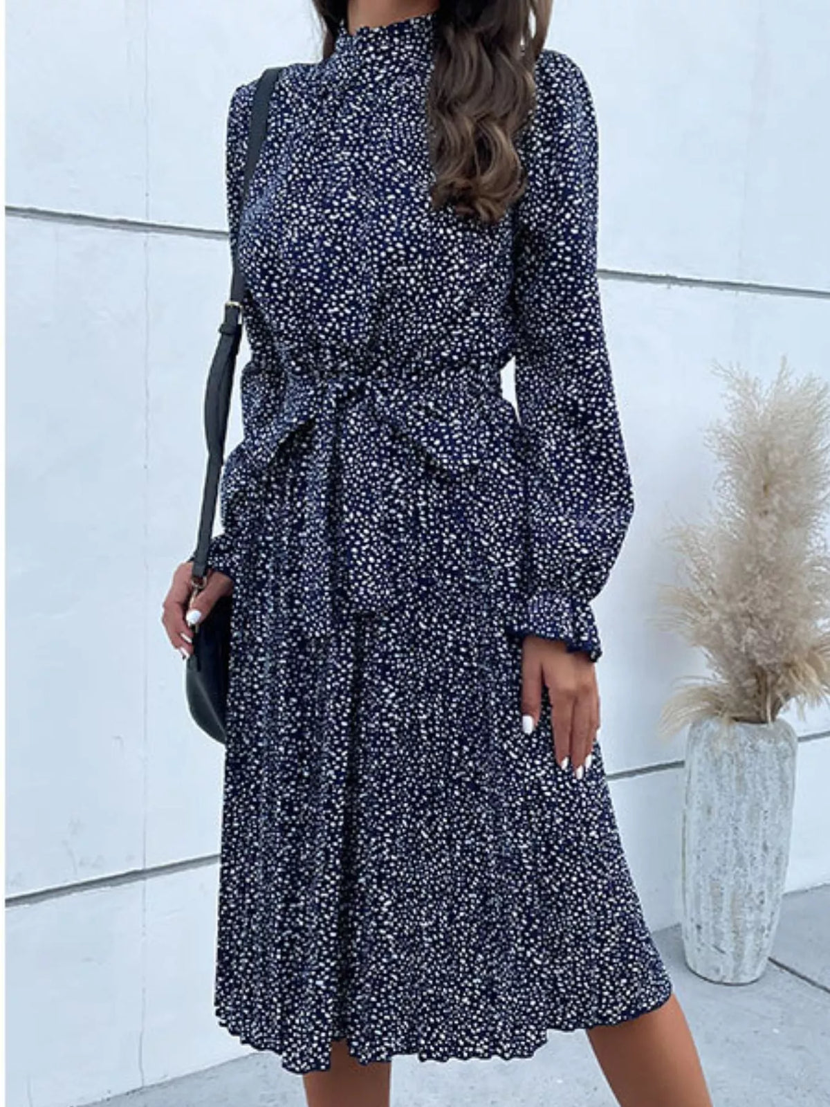 Animal Print Mock Neck Flounce Sleeve Dress (13)