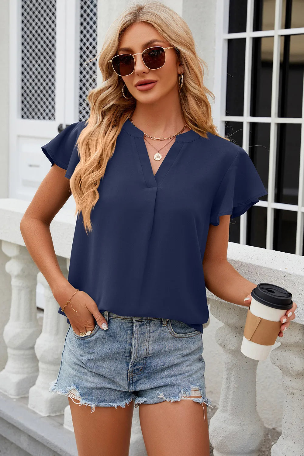 Notched Cap Sleeve T-shirt (7)