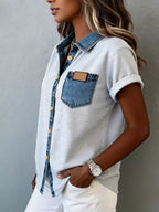 Denim Trim Short Sleeve Shirt (2)
