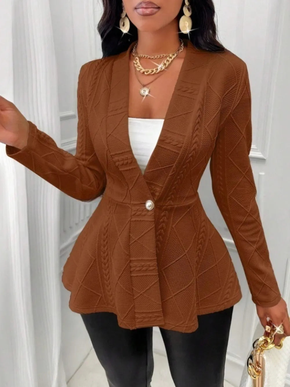 One Button Textured Peplum Cardigan (20)