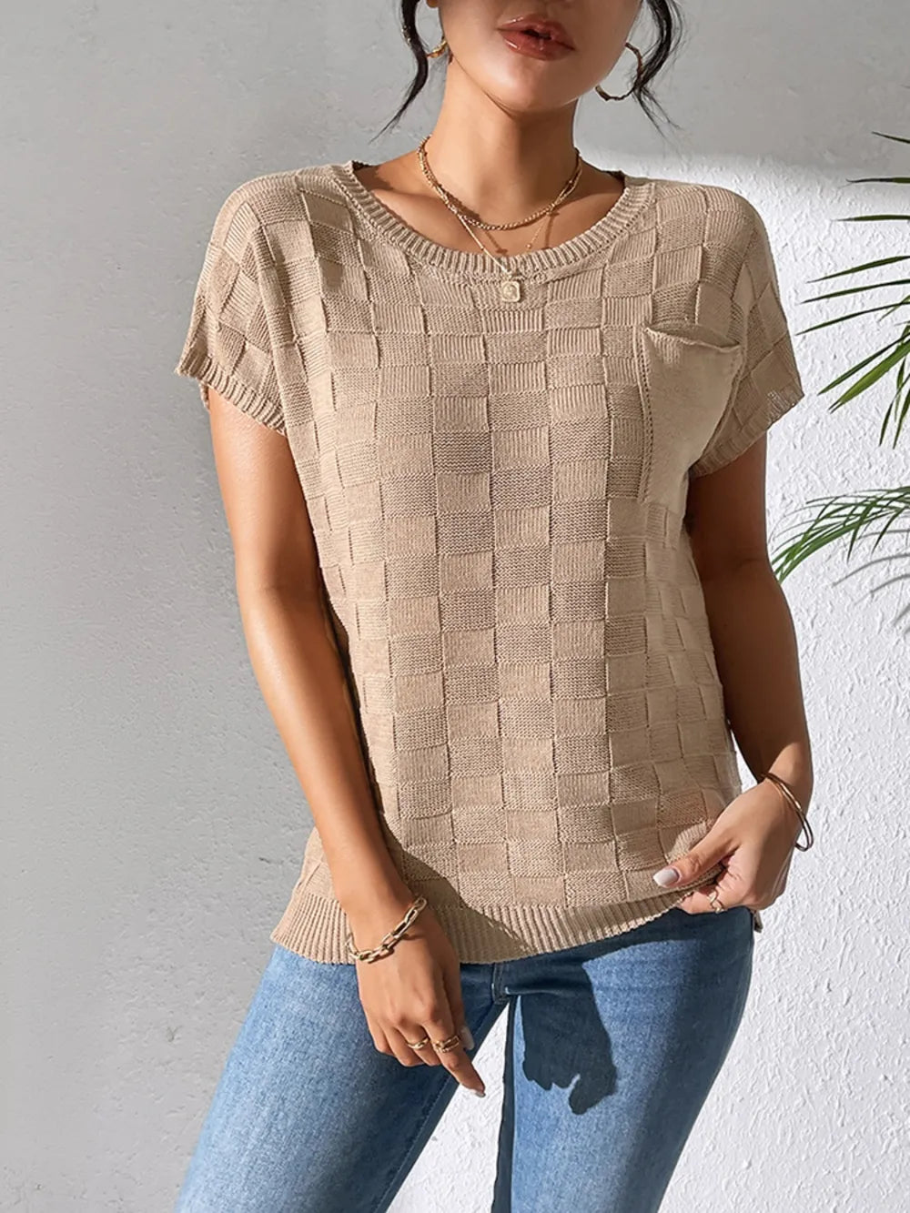 Round Neck Short Sleeve Knit Top (17)