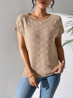 Round Neck Short Sleeve Knit Top (17)