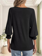 Full Size Notched 3/4 Sleeve Top Plus (9)
