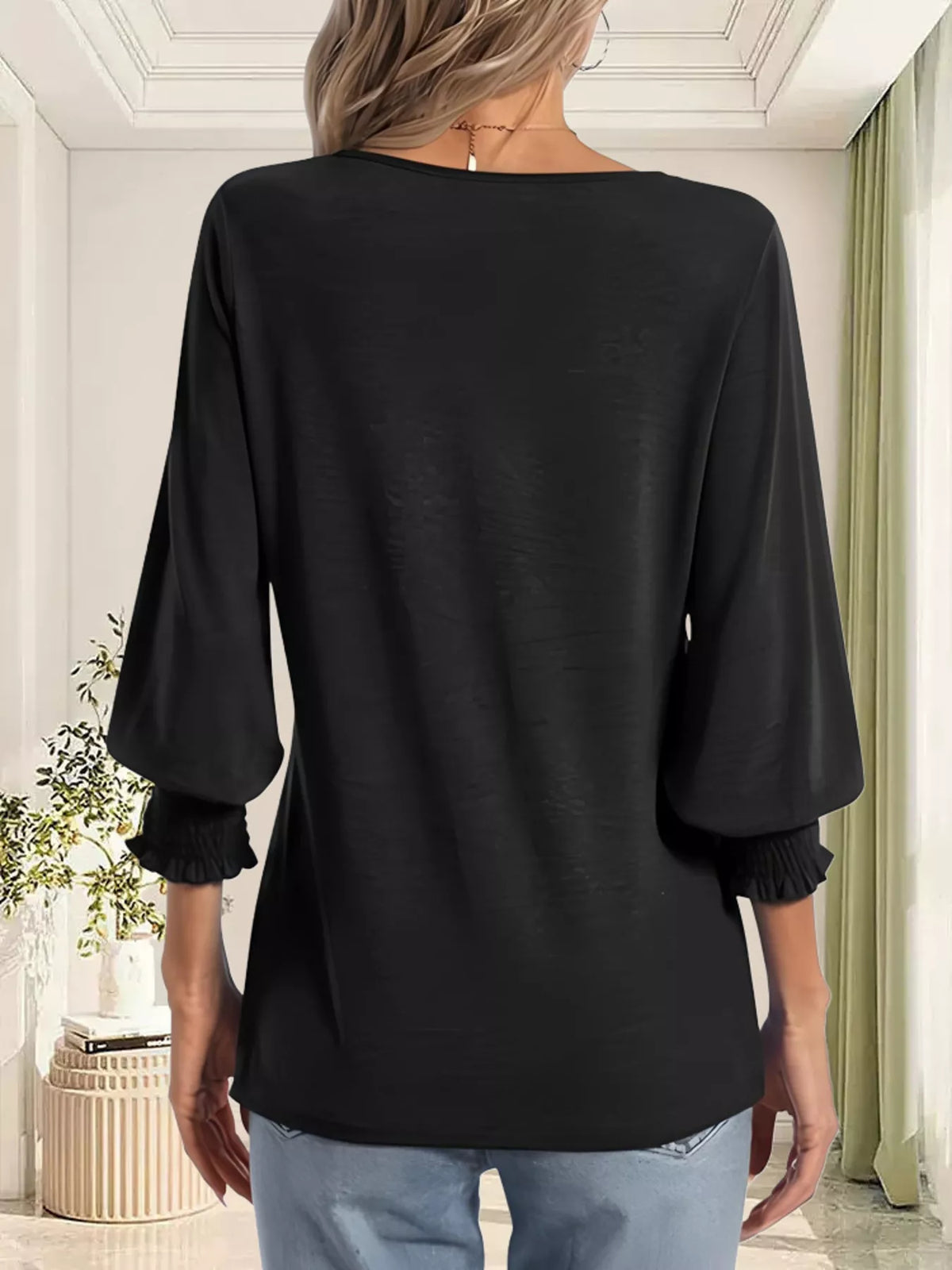 Full Size Notched 3/4 Sleeve Top Plus (9)