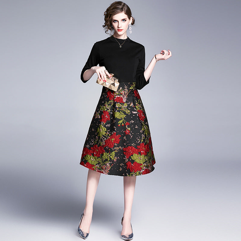 Jacquard Stitching Large Swing Dress variant CJLY156598301AZ|CJLY156598302BY|CJLY156598303CX|CJLY156598304DW|CJLY156598305EV
