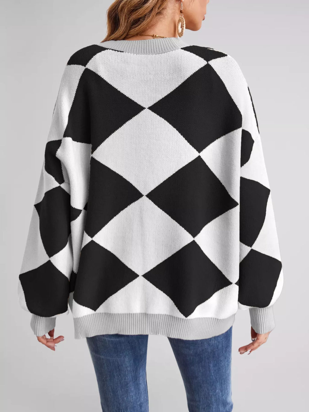 Diamond Pattern Button-up Knit Cardigan (19)