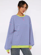 Striped Round Neck Long Sleeve Sweatshirt (11)