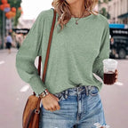 Round Neck Smocked Lantern Sleeve T-shirt (11)