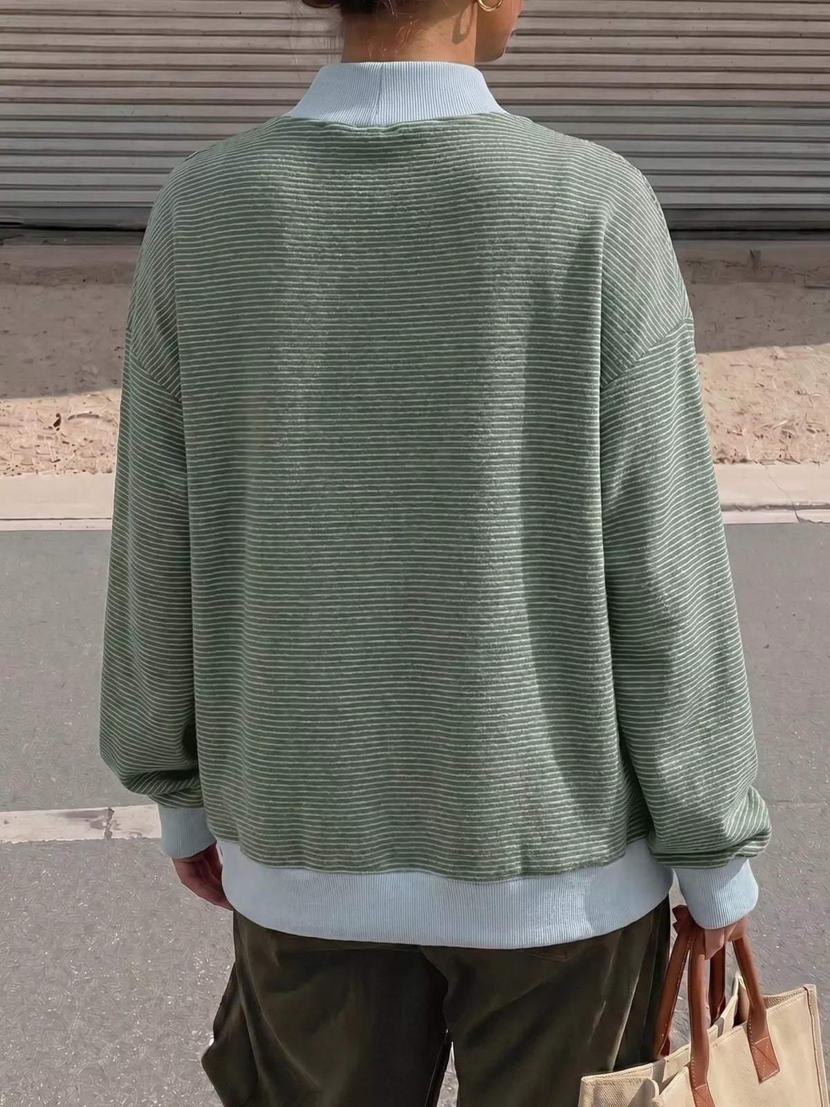 Casual Mock Neck Striped Long Sleeve T-shirt (3)