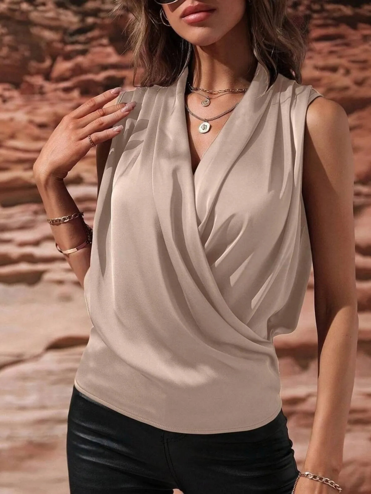 Sleeveless Wrap Draped Blouse (14)