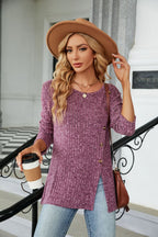 Buttoned Long Sleeve Slit Top (3)