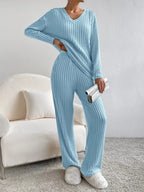 Ribbed Knit Long Sleeve Top Pants Set (12)