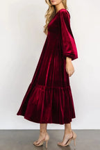 V-neck Long Sleeve Midi Velvet Dress (17)