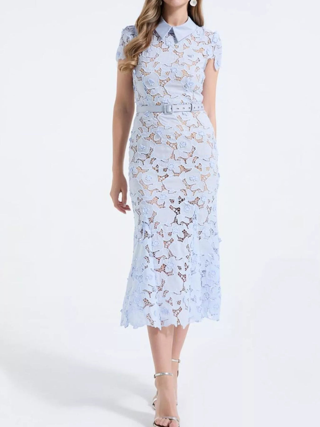 Floral Lace Short Sleeve Midi Dress (14)