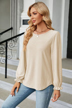 Round Neck Flounce Sleeve Blouse (11)