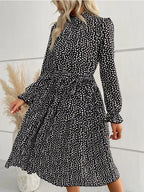 Animal Print Mock Neck Flounce Sleeve Dress (7)