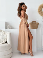 Tied Shoulder Slit Maxi Dress (13)