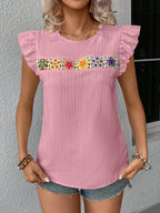 Ruffled Round Neck Cap Sleeve Blouse (15)