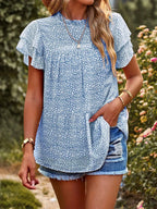 Printed Ruffle Sleeve Babydoll Blouse (10)