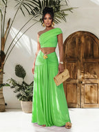 One-shoulder Top Ruched Maxi Skirt Set (11)