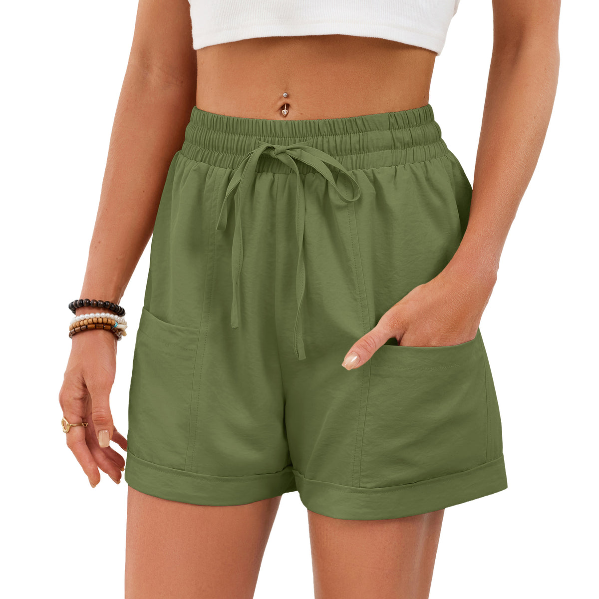 Casual Drawstring Elastic Waist Shorts (8)