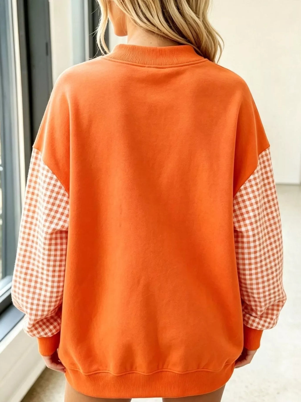 Gingham Sleeves Round Neck Sweatshirt (12)