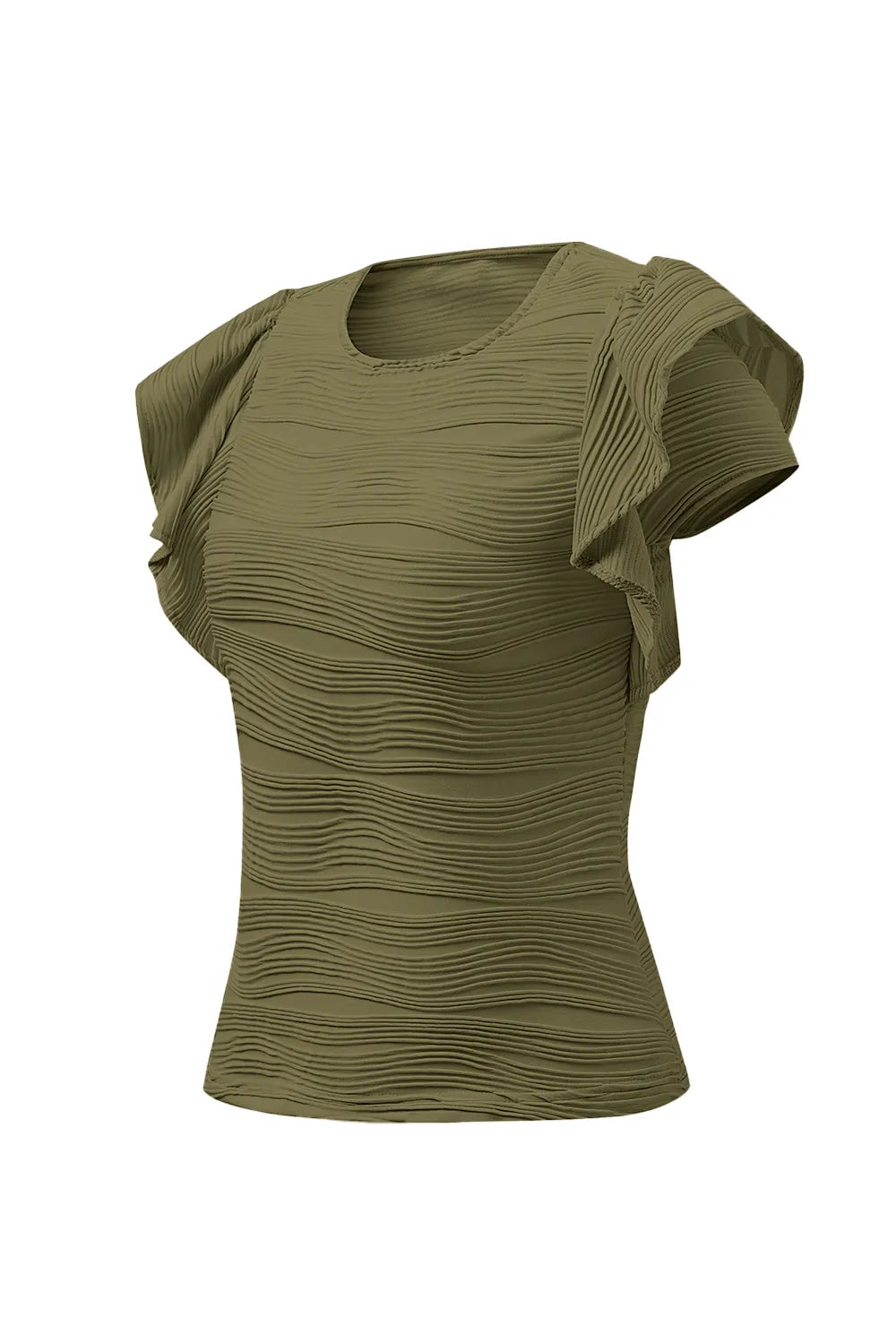 Textured Round Neck Cap Sleeve Top (14)