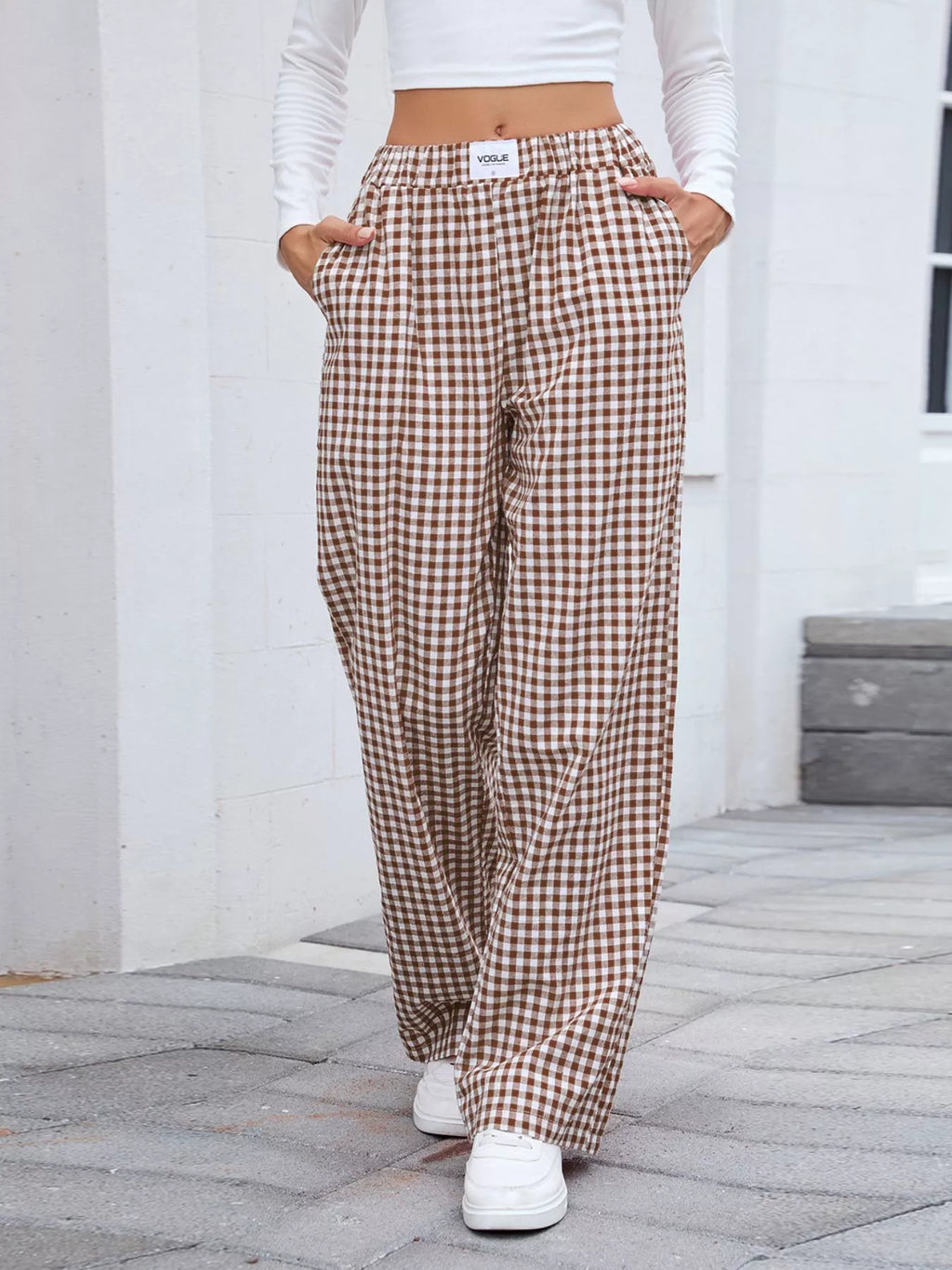 Plaid Wide Leg Casual Pants (8)
