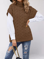 Chunky Knit Turtleneck Cap Sleeve Sweater (9)