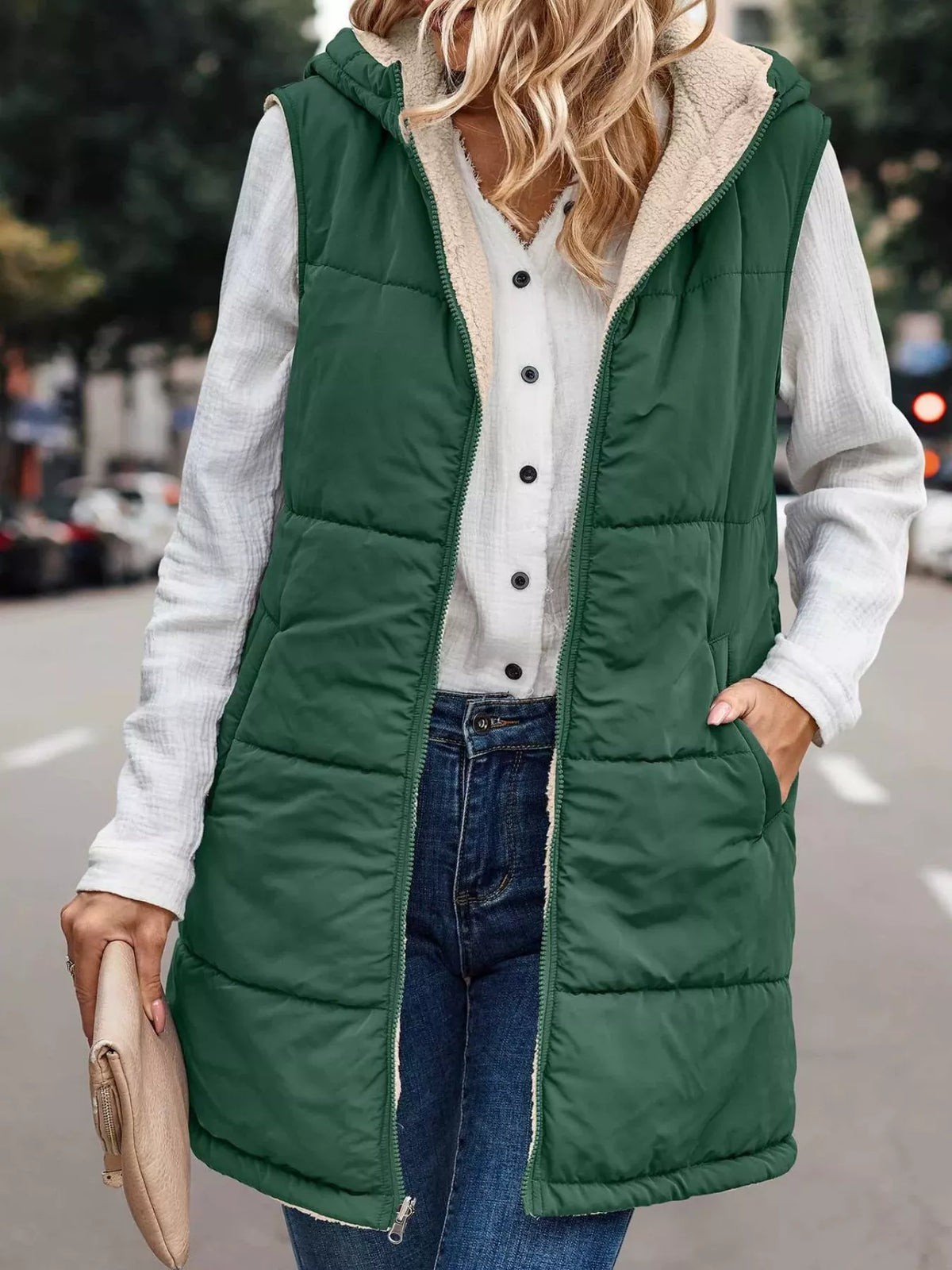 Full Size Hooded Sherpa-lined Puffer Vest Coat Plus (29)