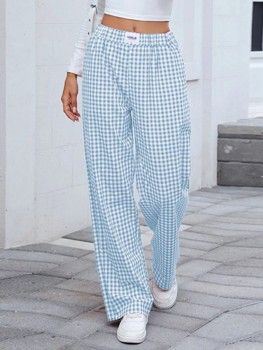 Plaid Wide Leg Casual Pants (16)