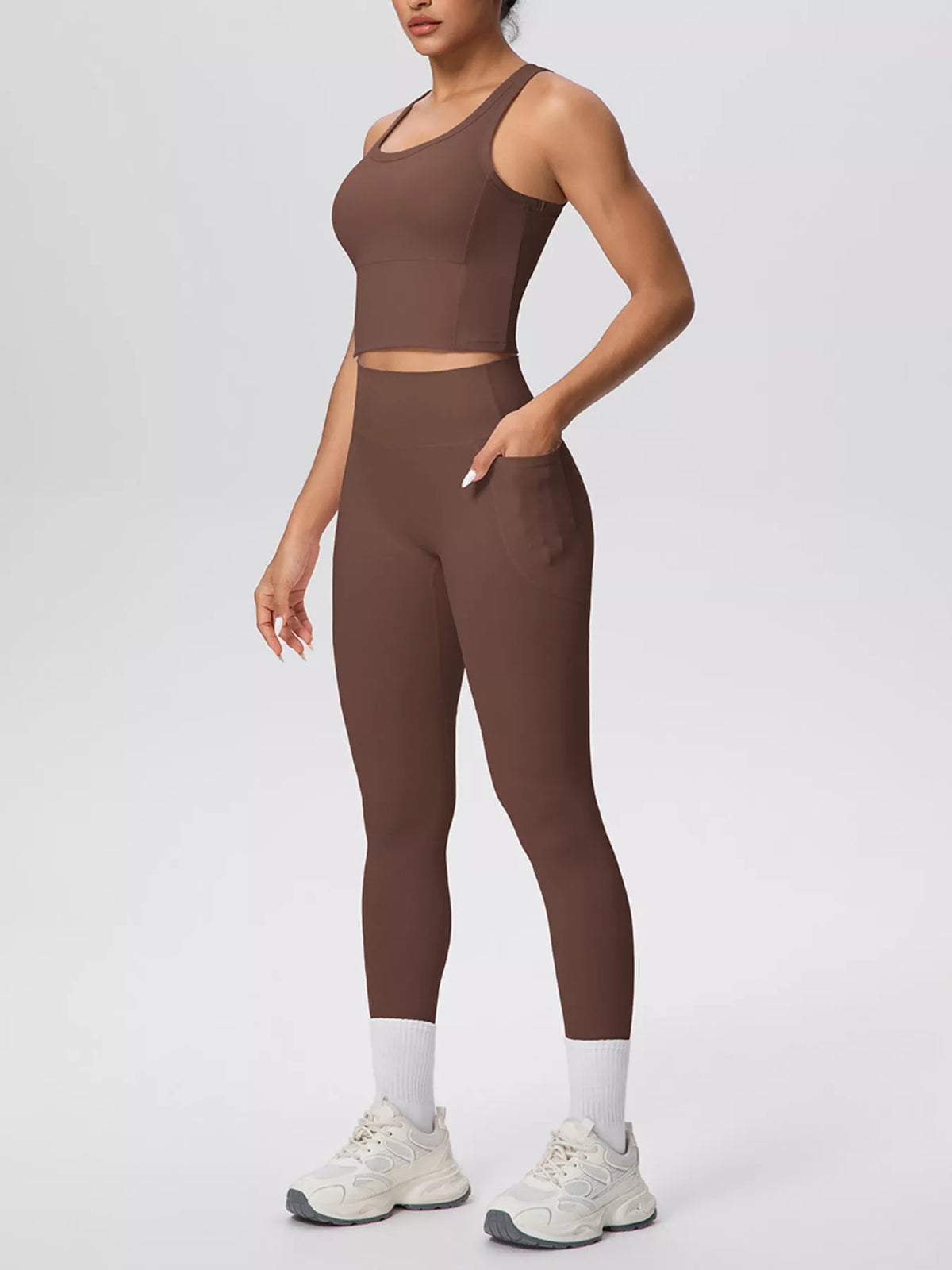 Scoop Neck Tank High-waisted Leggings Active Set (17)