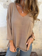 Full Size Casual V-neck Knit Sweater Plus