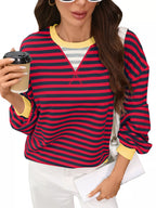 Contrast Trim Striped Crew Neck Sweatshirt (5)