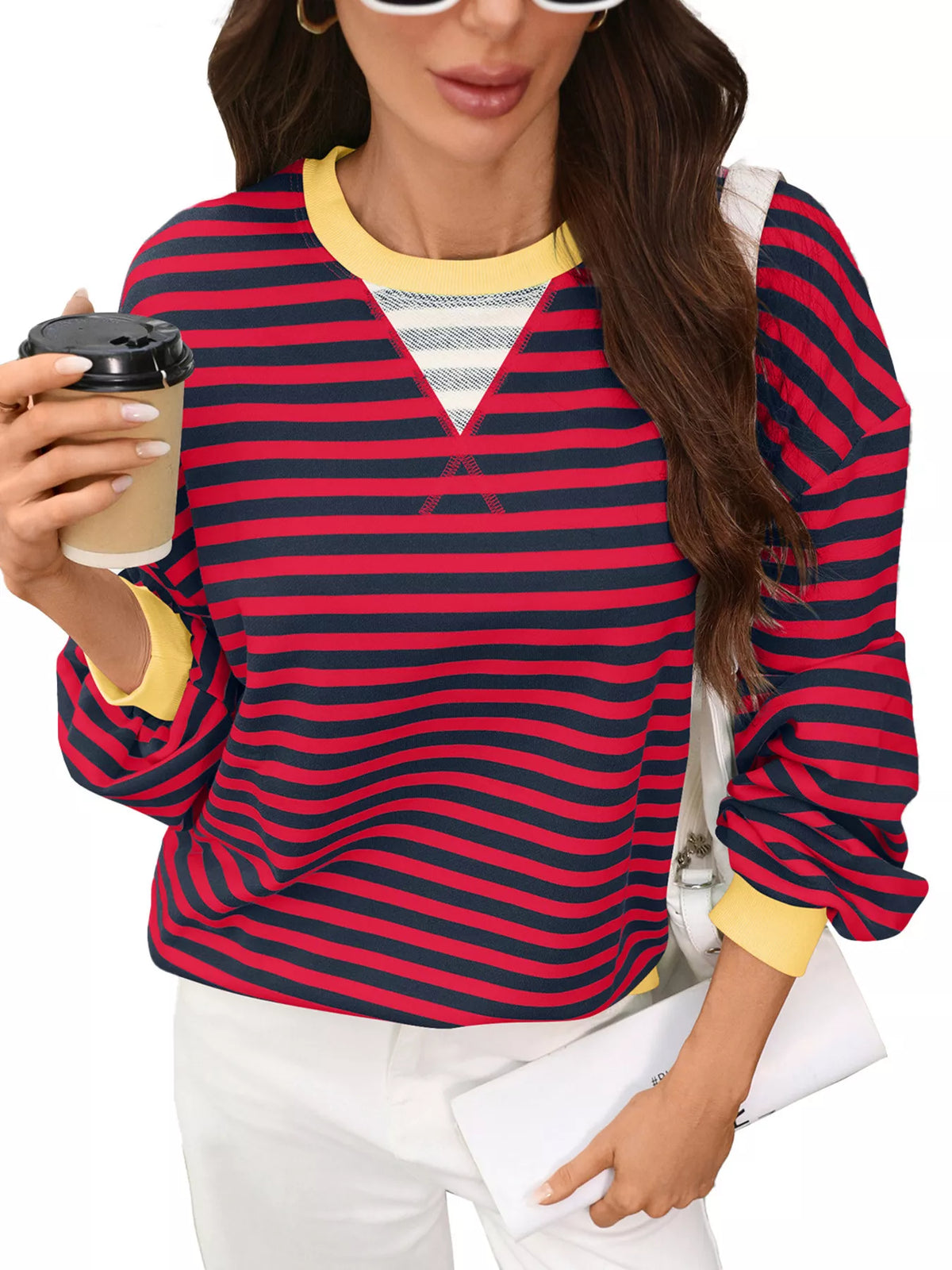 Contrast Trim Striped Crew Neck Sweatshirt (5)