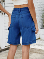 High Waist Denim Shorts Cargo Pockets (15)