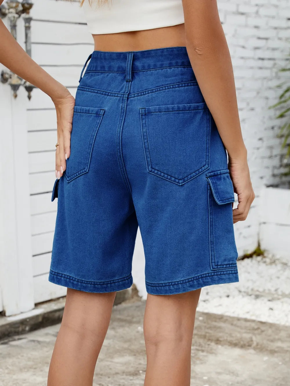High Waist Denim Shorts Cargo Pockets (15)