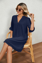 Notched Neck Flounce Sleeve Dress (18)