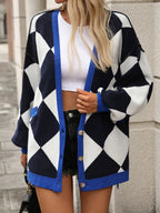 Checkered Dropped Shoulder Long Sleeve Cardigan (12)